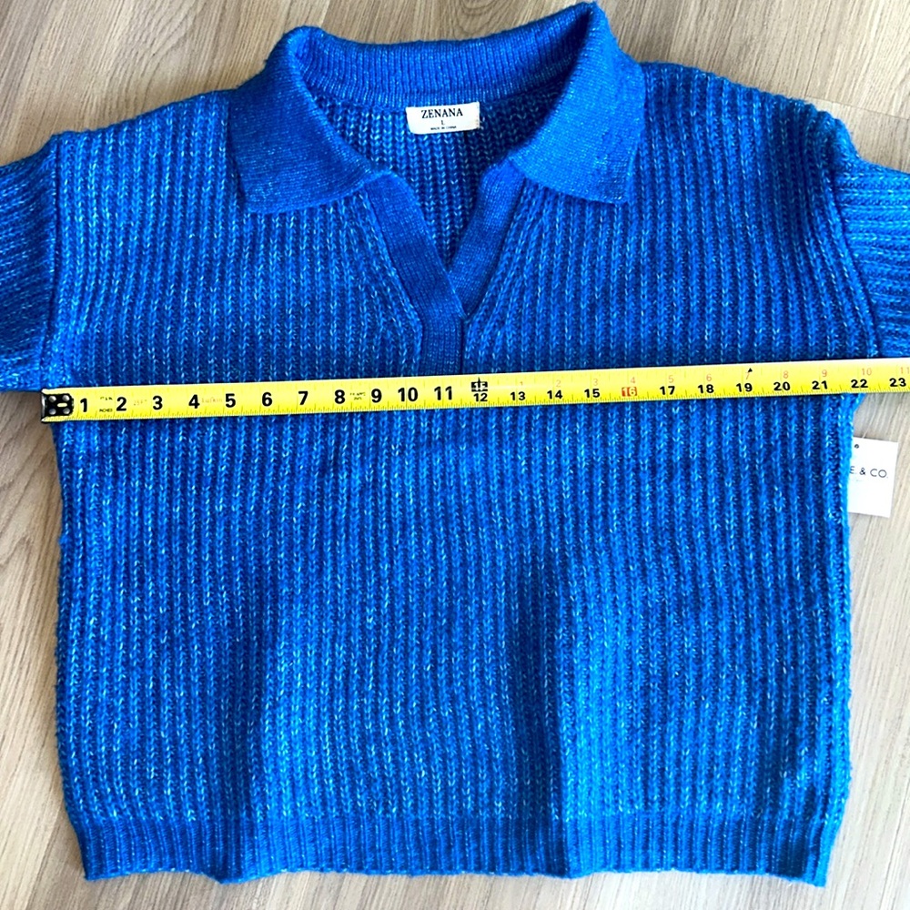 Zenana Ribbed Shaker Knit Sweater L Blue White Pullover
Casual Career - Picture 3 of 12